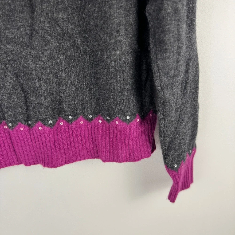 VTG! Context Wool Angora Blend Fair Isle Sequin Sweater Magenta Charcoal Gray XL